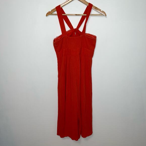 Maeve Orange Textured Jumper 2P Womens Wide Leg Halter Sleeveless Boho Twist - Picture 6 of 9